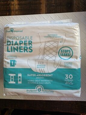 Paw Inspired Disposable Diaper Liners 30 Count NWT